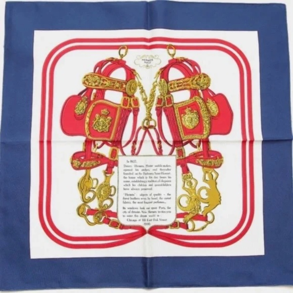 Share HERMES Square Silk Scarf Square 43cm x 43cm Blue Red White Gold